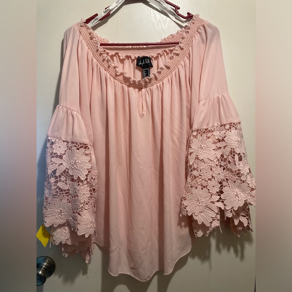 Joseph Ribkoff Pink Lace Sleeve Blouse